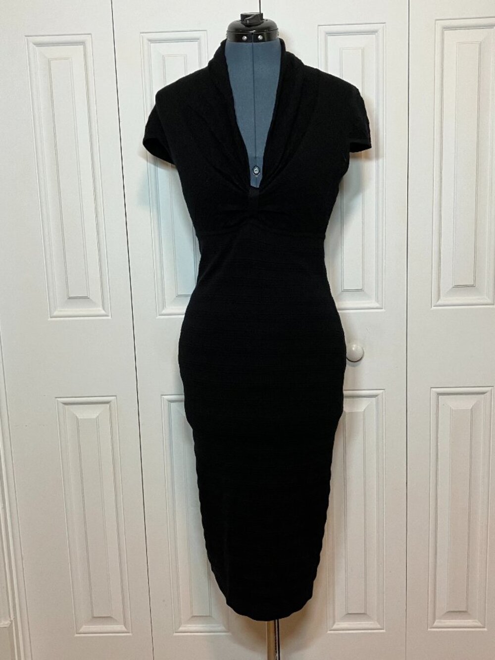 Catherine Malandrino Black Wool Stretch Bodycon Dress Size L - Picture 1 of 8